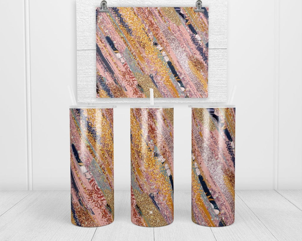 Blue and Blush Milky Way 20 oz insulated tumbler with lid and straw - Sew Lucky Embroidery