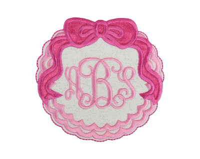 Monogram Bow Frame Sew or Iron on Embroidered Patch