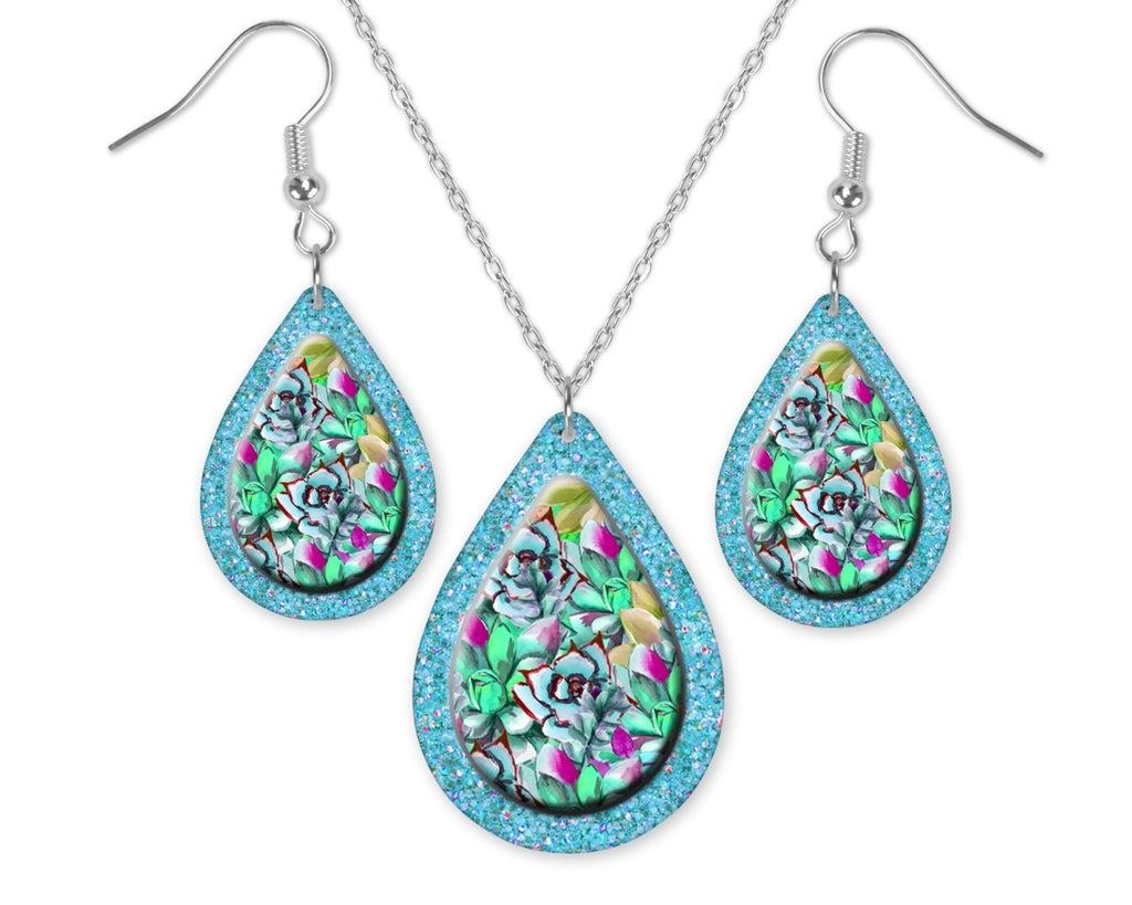 Bright Floral Teardrop Earrings and Necklace Set - Sew Lucky Embroidery