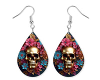 Bright Vibrant Floral Skull Earrings  - Sew Lucky Embroidery