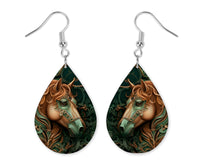 Bronze and Green Horse Earrings and Necklace Set - Sew Lucky Embroidery