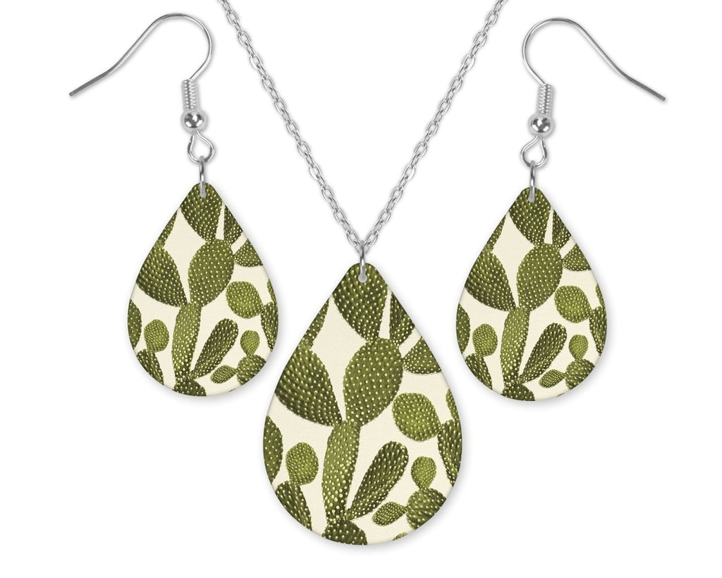 Cactus Teardrop Earrings and Necklace Set - Sew Lucky Embroidery