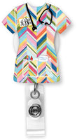 Chevron Scrubs Monogram Badge Reel - Sew Lucky Embroidery