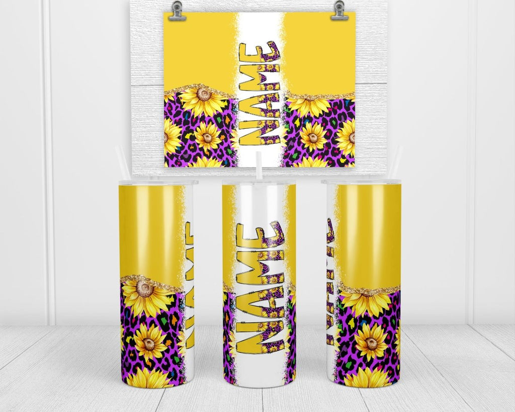 Colorful Leopard and Sunflowers Personalized 20oz Insulated Tumbler with Lid and Straw - Sew Lucky Embroidery