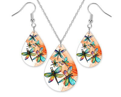 Colorful Dragonflies Earrings and Necklace Set