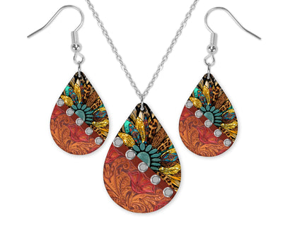 Country Sunflower Earrings and Necklace Set