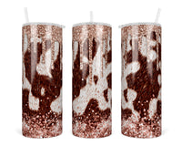 Cowhide with Rose Gold Drip 20 oz insulated tumbler with lid and straw - Sew Lucky Embroidery