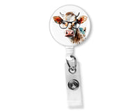 Cow with Glasses Badge Reel - Sew Lucky Embroidery