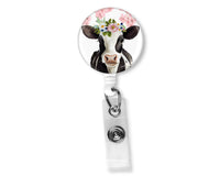 Cow with Flowers Badge Reel - Sew Lucky Embroidery