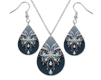 Crystal Butterfly Earrings and Necklace Set - Sew Lucky Embroidery