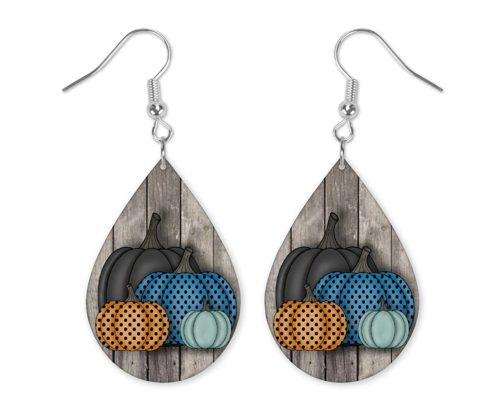 Dark Pumpkins with Dots Teardrop Earrings - Sew Lucky Embroidery
