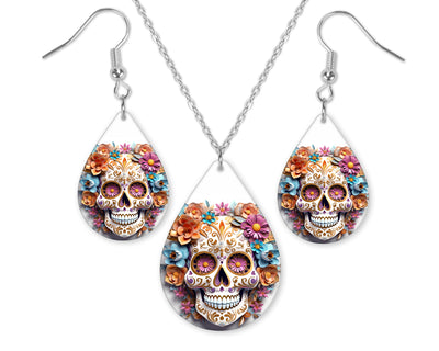 Day of the Dead Skull Earrings and Necklace Set