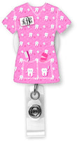 Dentist Scrubs Monogram Badge Reel - Sew Lucky Embroidery