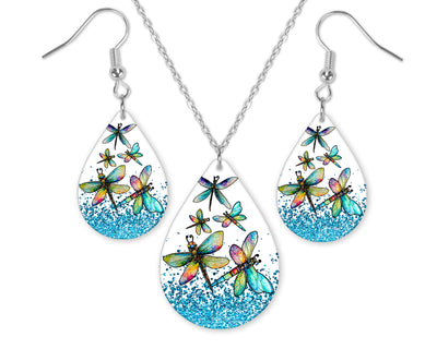Dragonflies Blue Earrings and Necklace Set