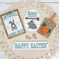 Easter Bunny Handmade Wood Wagon Decor Set - Sew Lucky Embroidery