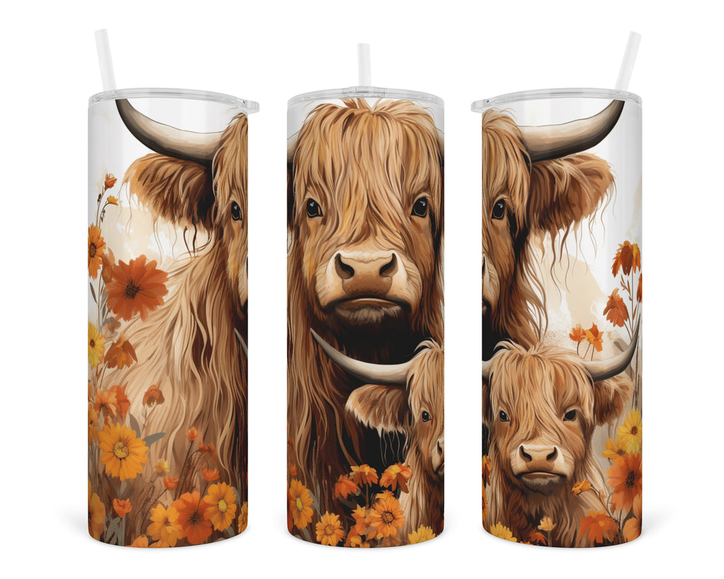 Highland Cow Leopard 20 oz insulated tumbler with lid and straw