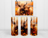 Fall Highland Cows 20 oz insulated tumbler with lid and straw - Sew Lucky Embroidery