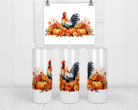Fall Rooster 20 oz insulated tumbler with lid and straw - Sew Lucky Embroidery
