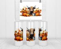 Fall Setup Highland Cow 20 oz insulated tumbler with lid and straw - Sew Lucky Embroidery