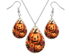 Fall Jack-O-Lanterns Earrings and Necklace Set - Sew Lucky Embroidery