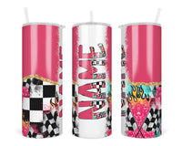 Female Racer Personalized 20oz Insulated Tumbler with Lid and Straw - Sew Lucky Embroidery