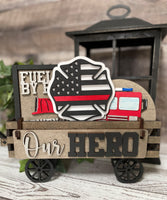 Hero Firefighter Handmade Wood Wagon Interchangeable Decor Set - Sew Lucky Embroidery