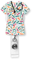 Flip Flop Scrubs Monogram Badge Reel - Sew Lucky Embroidery