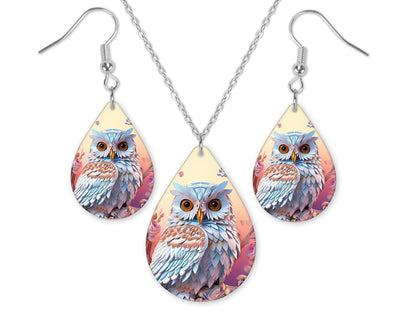 3D Fluffy Owl Earrings and Necklace Set