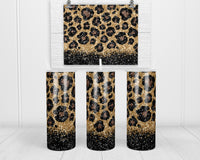 Glitter Leopard 20 oz insulated tumbler with lid and straw - Sew Lucky Embroidery