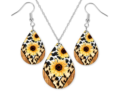 Glitter Leopard and Sunflower Earrings and Necklace Set