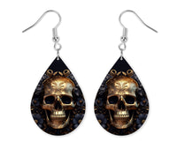 Golden Black Skull Earrings and Necklace Set - Sew Lucky Embroidery
