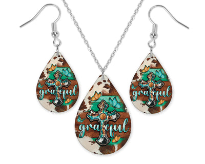 Grateful Cross Earrings and Necklace Set