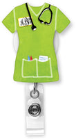 Green Scrubs Monogram Badge Reel - Sew Lucky Embroidery