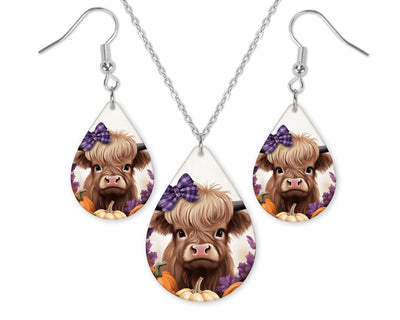Highland Cow Halloween Earrings and Necklace Set