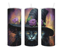 Halloween Cat 20 oz insulated tumbler with lid and straw - Sew Lucky Embroidery