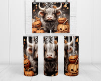 Halloween Highland Calf 20 oz insulated tumbler with lid and straw - Sew Lucky Embroidery