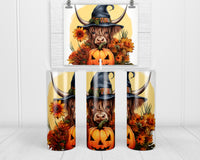 Halloween Highland Witchy Cow 20 oz insulated tumbler with lid and straw - Sew Lucky Embroidery