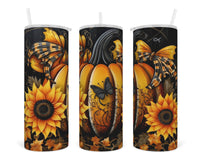 Halloween Pumpkin 20 oz insulated tumbler with lid and straw - Sew Lucky Embroidery