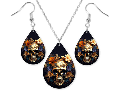 Halloween Skull Earrings and Necklace Set