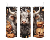 Halloween Highland Calf 20 oz insulated tumbler with lid and straw - Sew Lucky Embroidery
