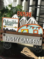 Happy Camper Handmade Wood Wagon Interchangeable Decor Set - Sew Lucky Embroidery