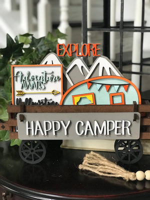 Happy Camper Handmade Wood Wagon Interchangeable Decor Set