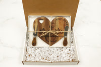 Personalized Heart-Shaped Acacia Wood Cheese Board for Two - Mini Charcuterie Board - Sew Lucky Embroidery