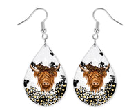 Highland Cow Leopard Earrings and Necklace Set - Sew Lucky Embroidery
