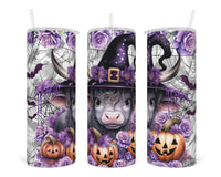Highland Cow Witch 20 oz insulated tumbler with lid and straw - Sew Lucky Embroidery
