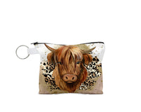 Highland Cow with Leopard Print Coin Purse - Sew Lucky Embroidery