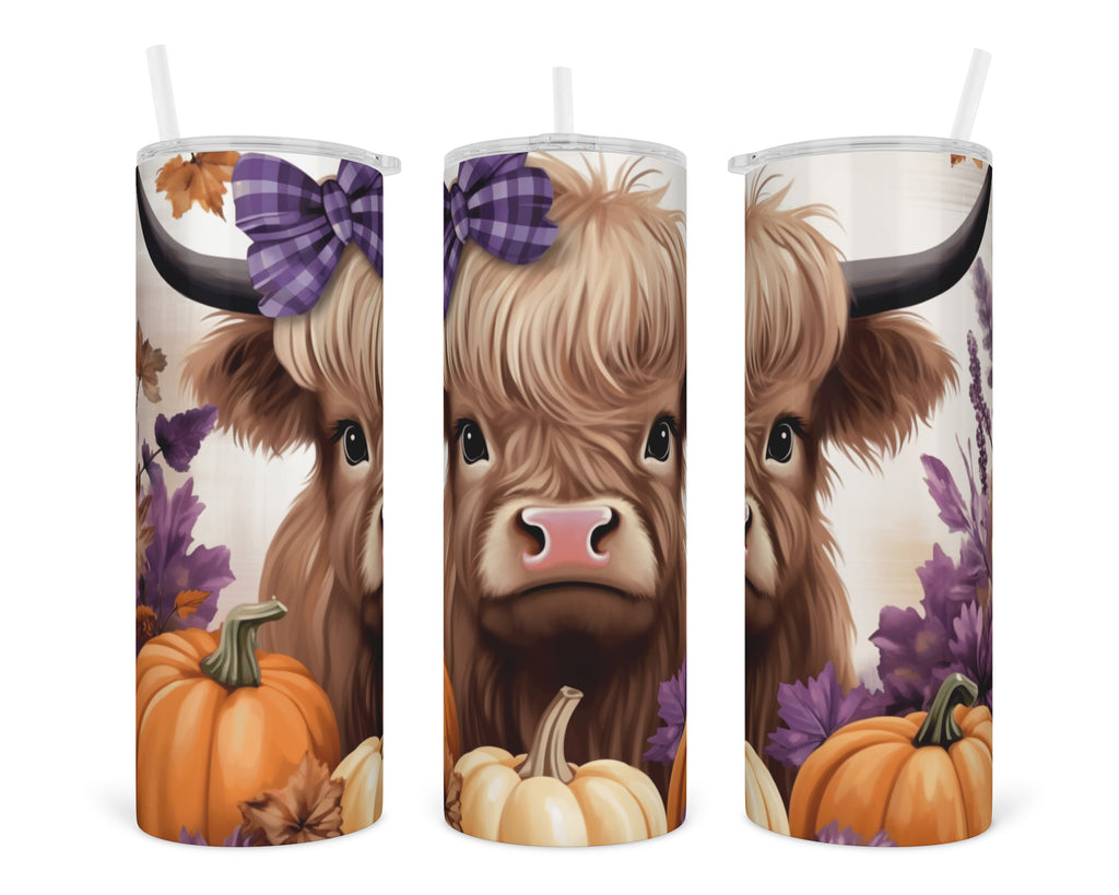 Highland Cow with Pumpkins 20 oz insulated tumbler with lid and straw