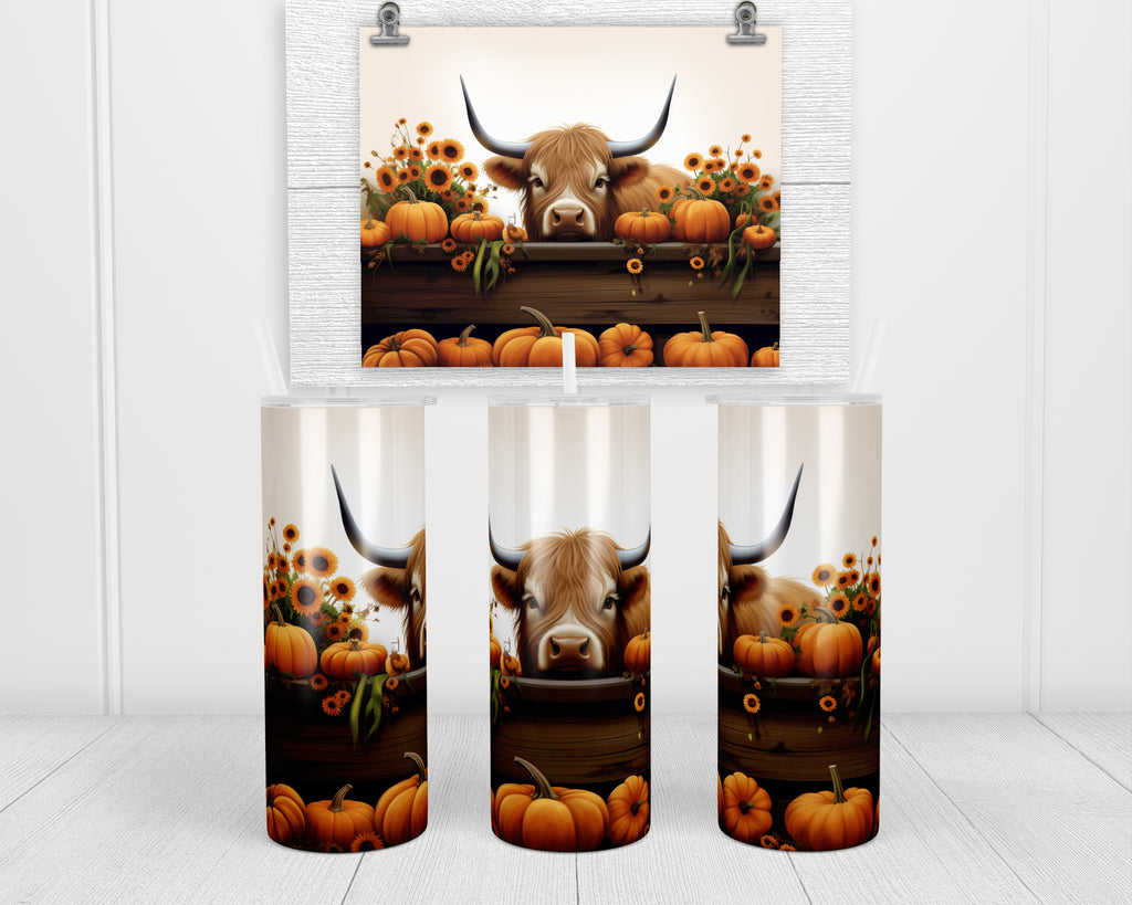 Highland Cow with Pumpkins 20 oz insulated tumbler with lid and straw