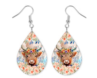 Highland Floral Cow Earrings and Necklace Set - Sew Lucky Embroidery