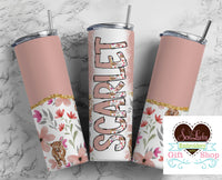 Highland Cows Pink Personalized 20oz Insulated Tumbler with Lid and Straw - Sew Lucky Embroidery